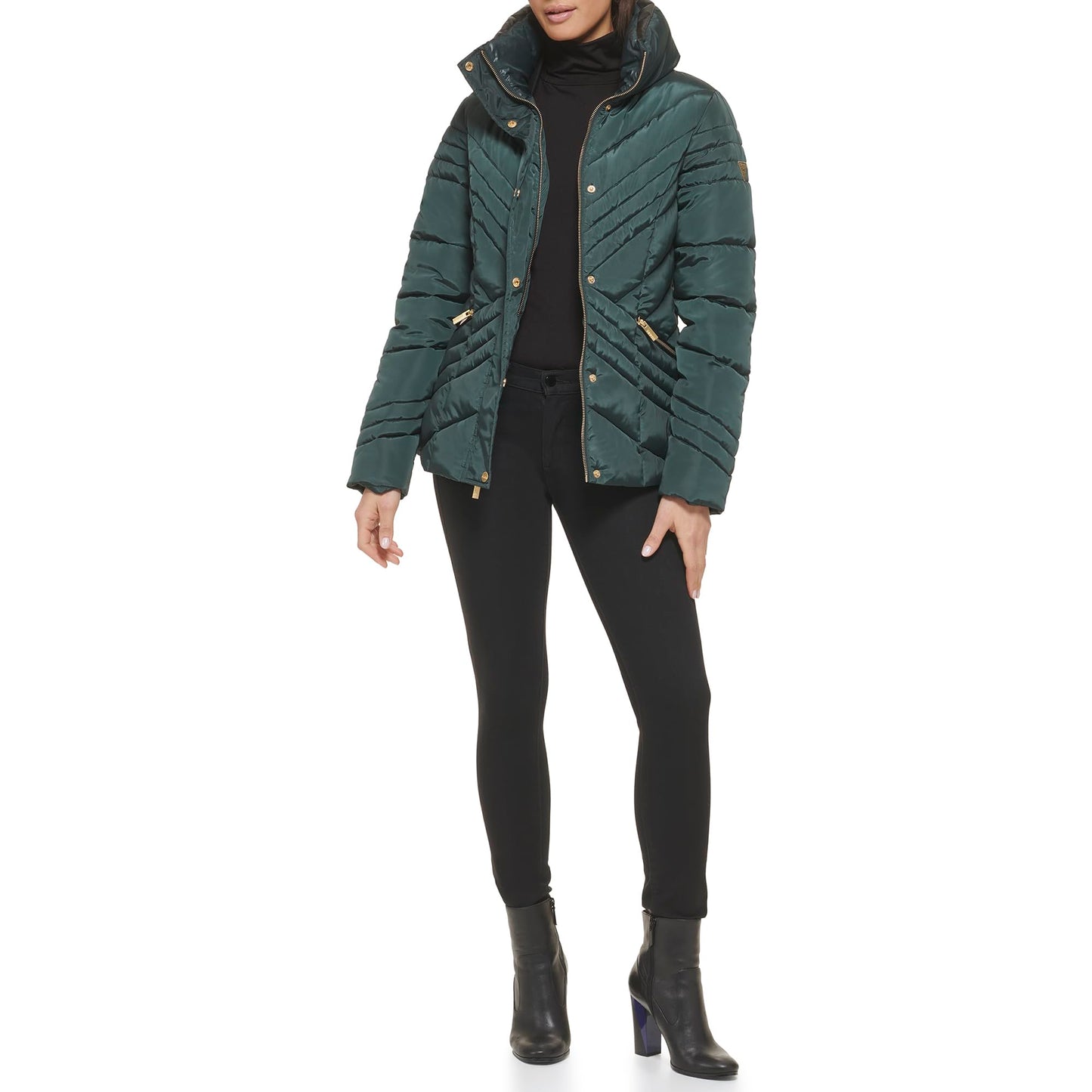 GUESS Women's Puffer Quilted Cold Weather Coat, Cold Weather Spruce, S