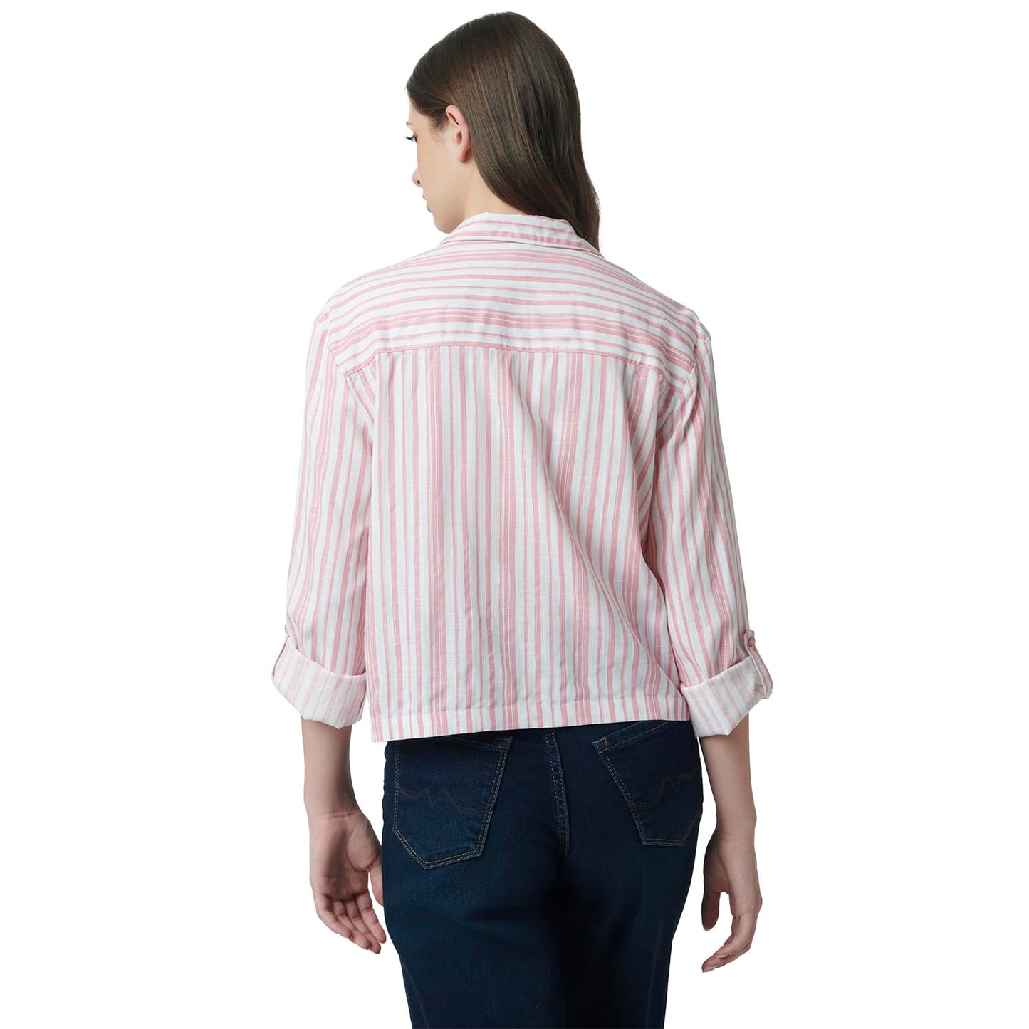 Pepe Jeans Stripes Viscose Round Neck Women's Shirt (Pink, Large)