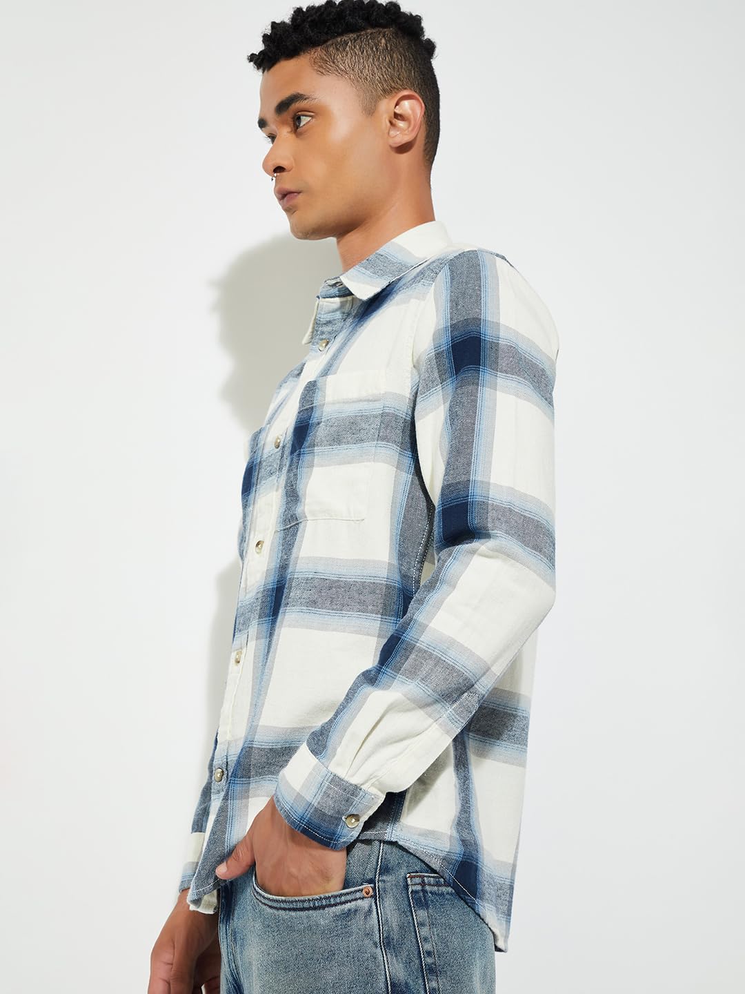 Max URB_N Men Checked Regular Fit Shirt (Blue_L)