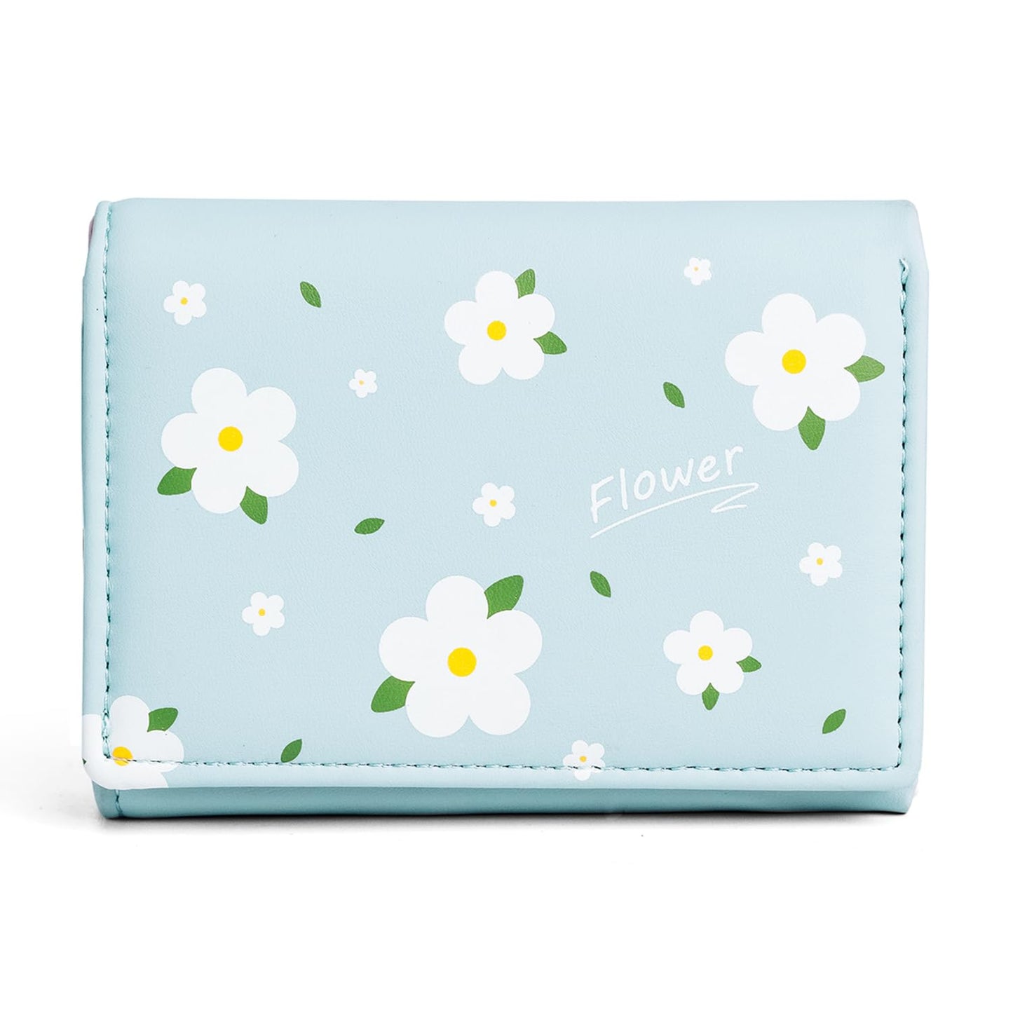 INOVERA (LABEL) Flower Wallets for Women, Girls - Stylish Faux Leather Trifold Cash, Cards Holder Wallet - Small Hand Purse (Light Blue)