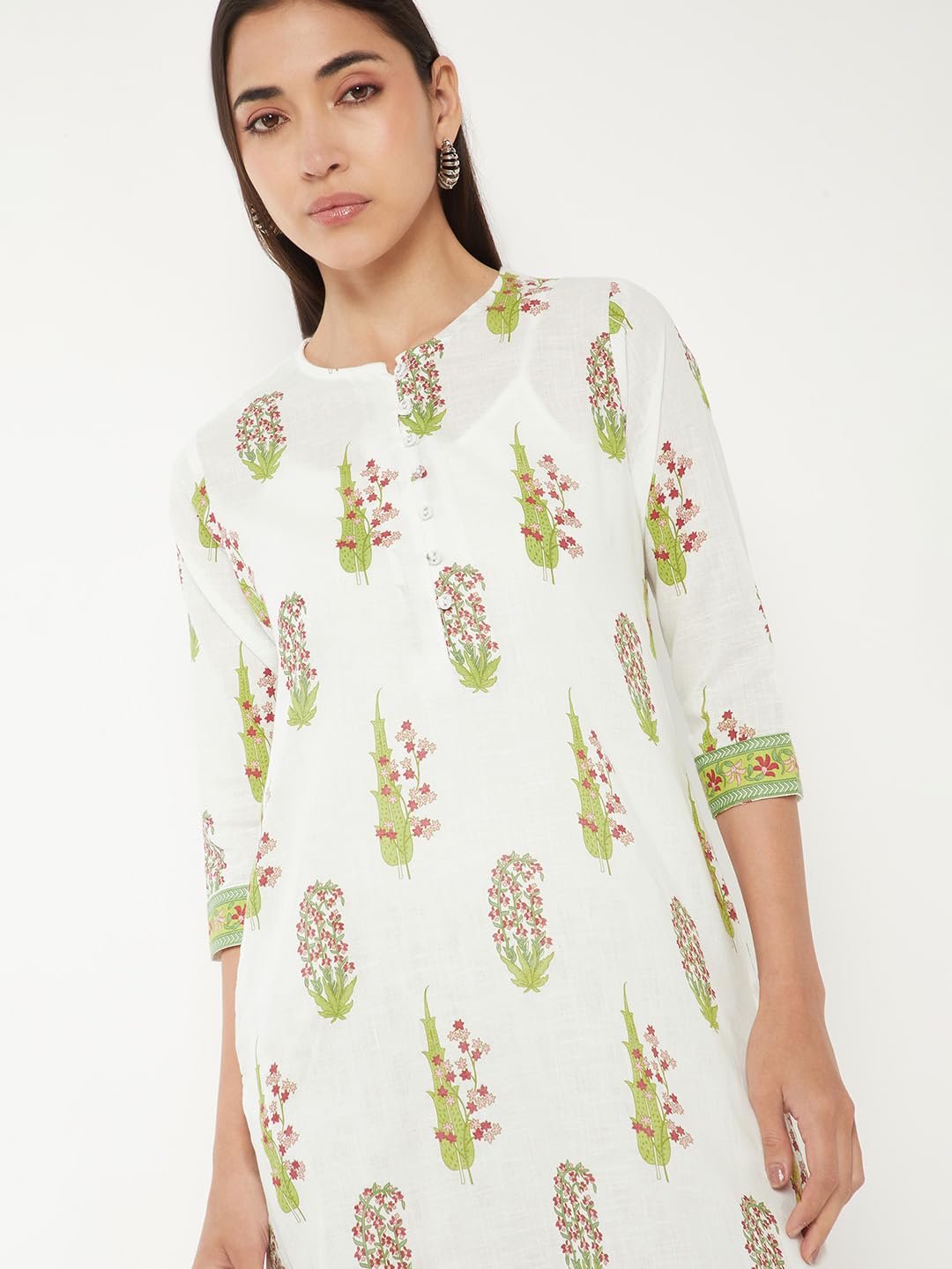 Max Women Ethnic Printed Straight Kurta Set (White_M)