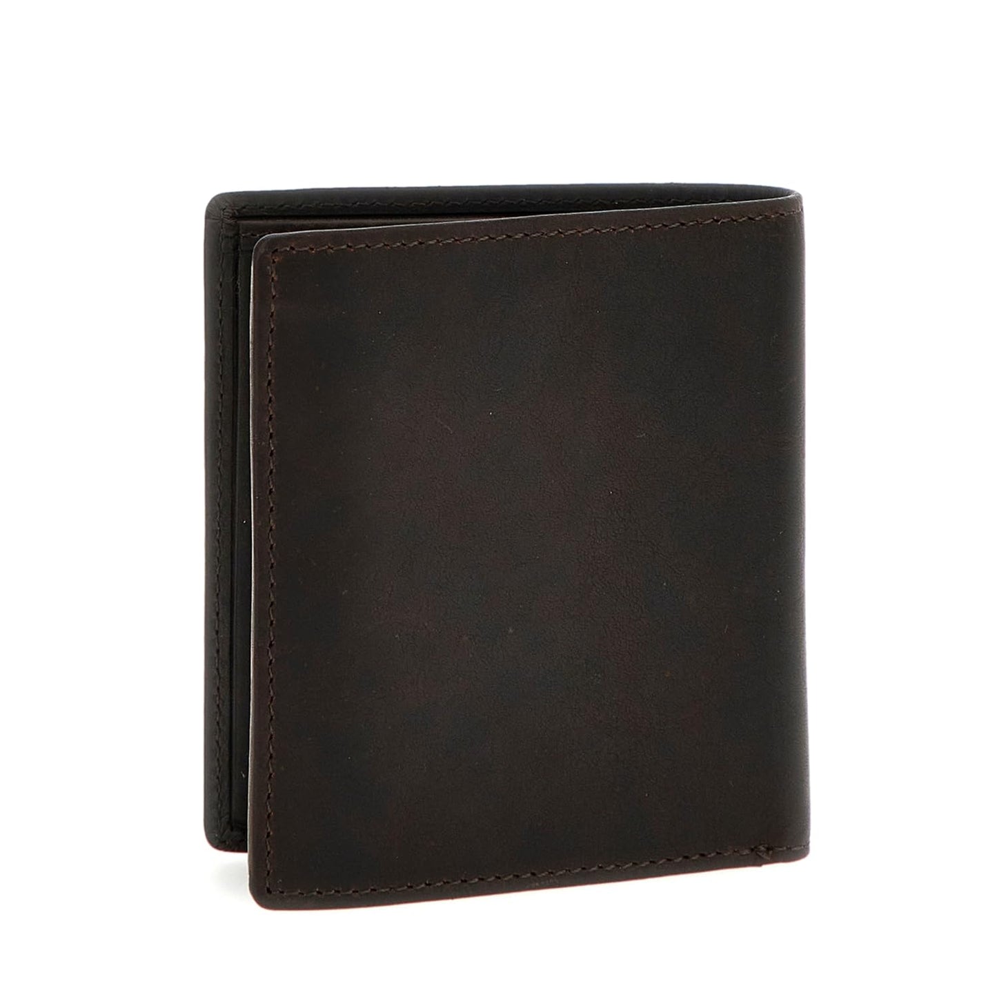 GUESS Brown Solid Leather Roma Bi-Fold Coin Pocket Wallet
