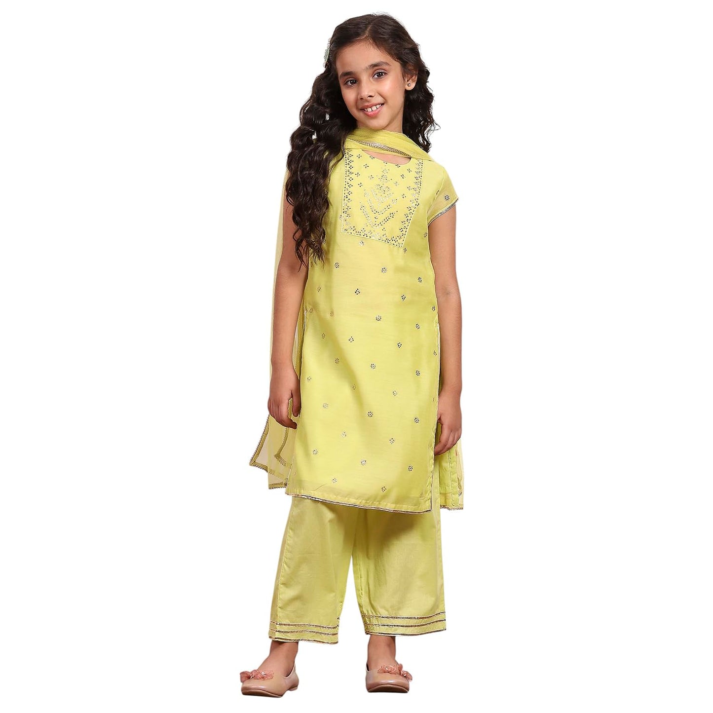 Biba Girl's Polyester Kurta Set (KW5222ESS25LMYL