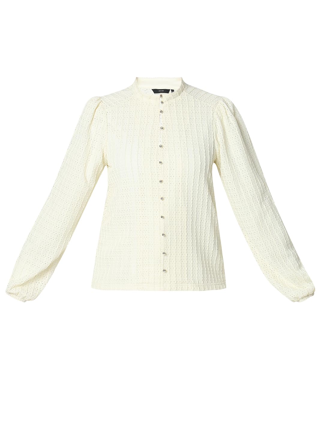 VERO MODA Women Self Design White Polyester Regular Fit Top