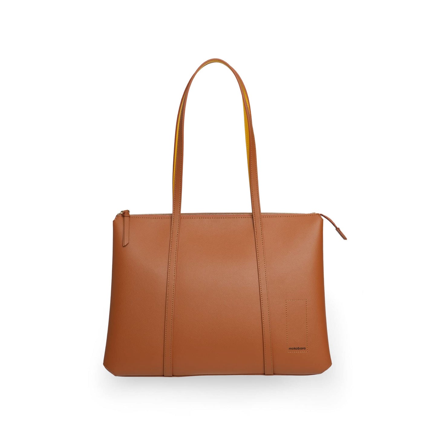 MOKOBARA The Easy Going Tote | Vegan Leather Black Tote Bag for Women (Tan Lines)