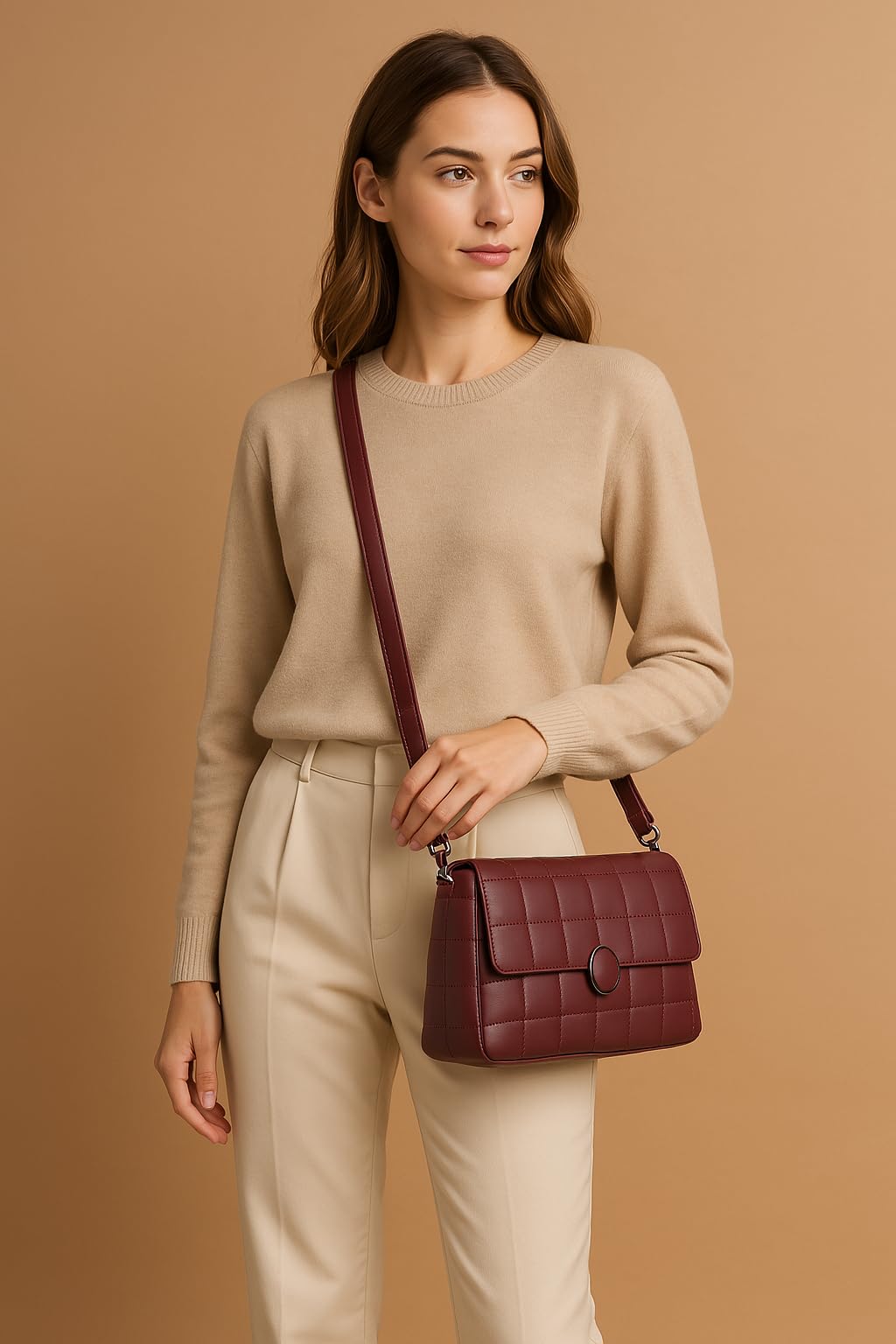 Catchy Maroon Faux Leather Magnet Closure Womens Handbag