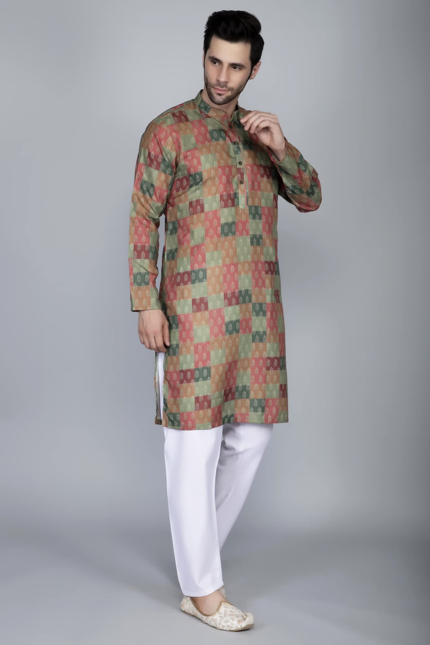 Ethluxis Men's Cotton Blend Printed Kurta Set (38, Multi)