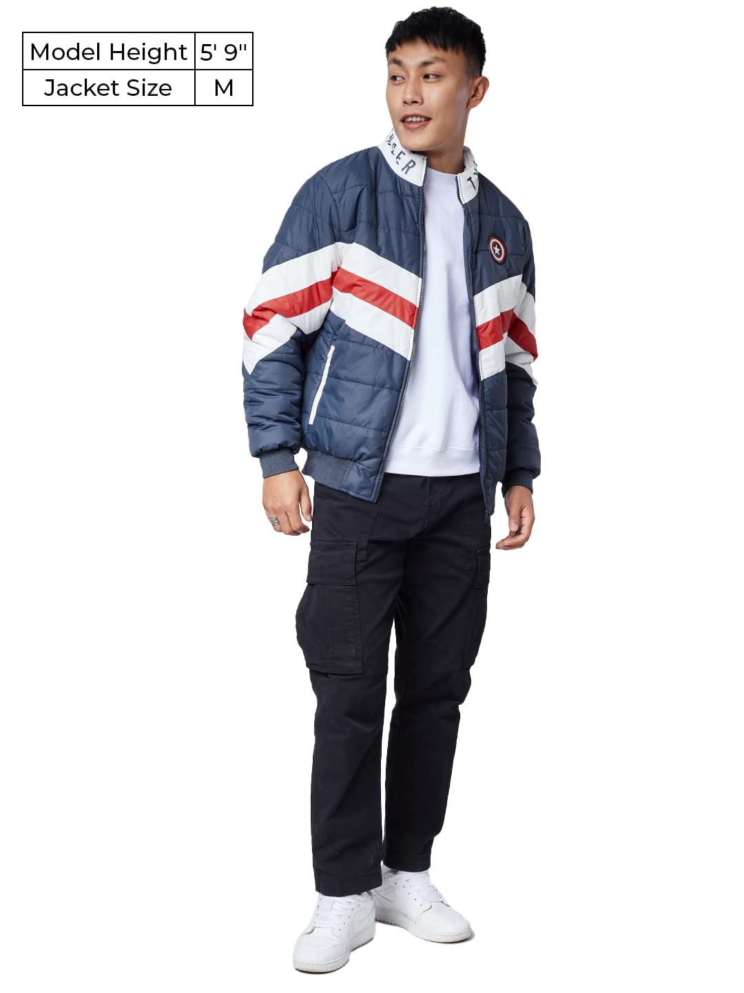 The Souled Store| Official Captain America: Blue & Red Mens and Boys Jackets|Full Sleeve|Regular fit Graphic Printed| 100% Polyester Multicolored Men Puffer Jackets