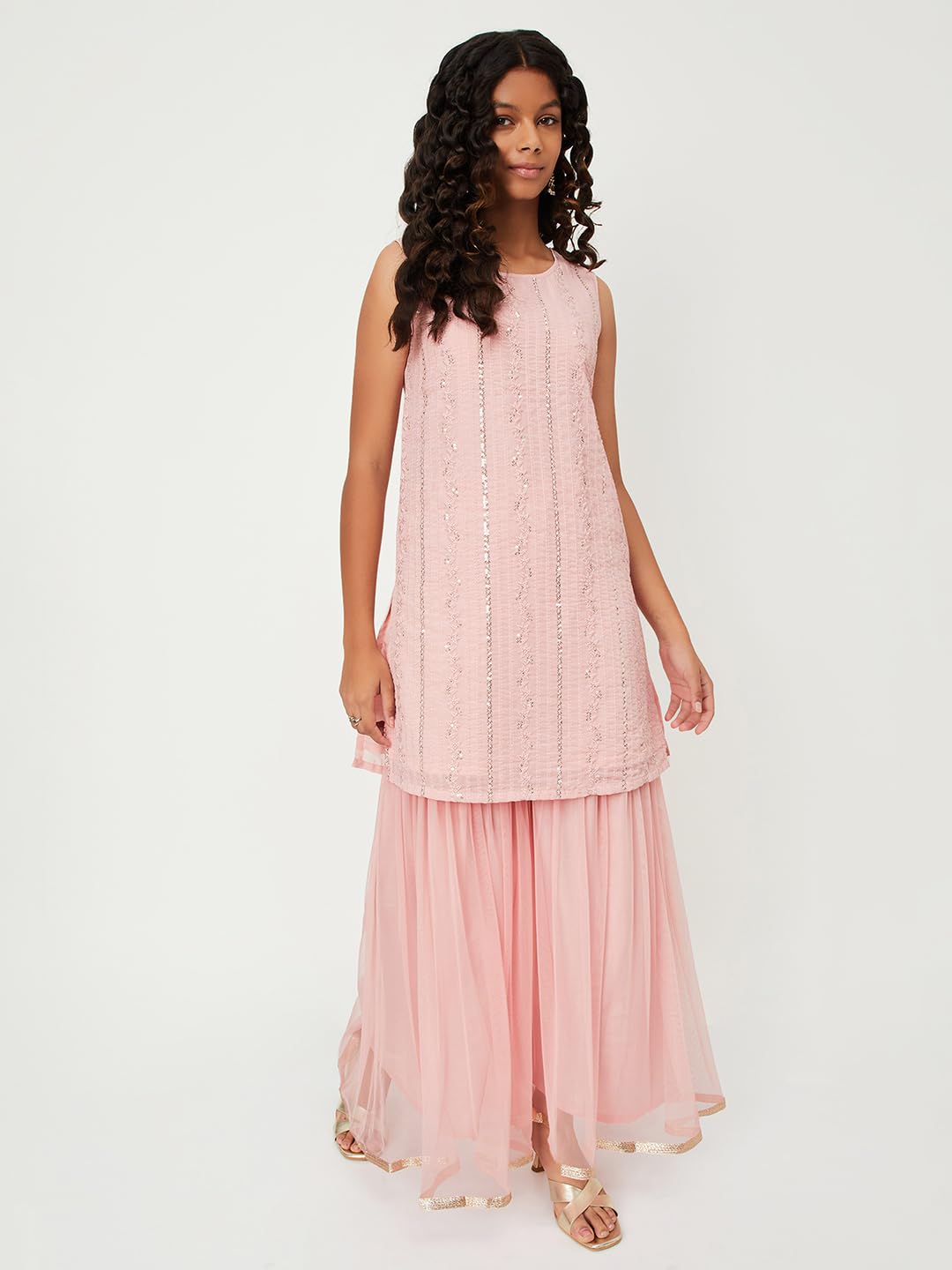 Max Girls Embroidered Sharara Set(Pink_9-10 Y)