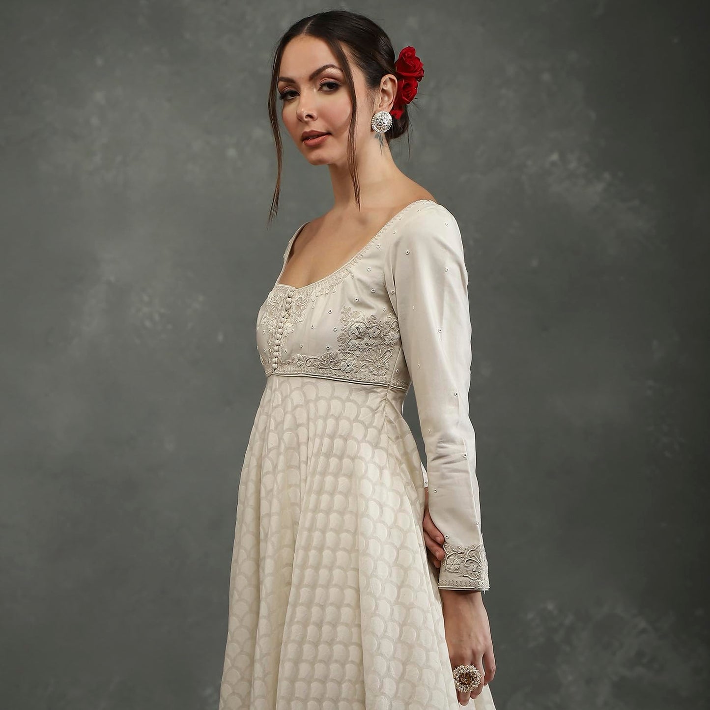 BIBA Women's Silk Chanderi Kurta Sets (CKD10745AW24CRM_Neutral