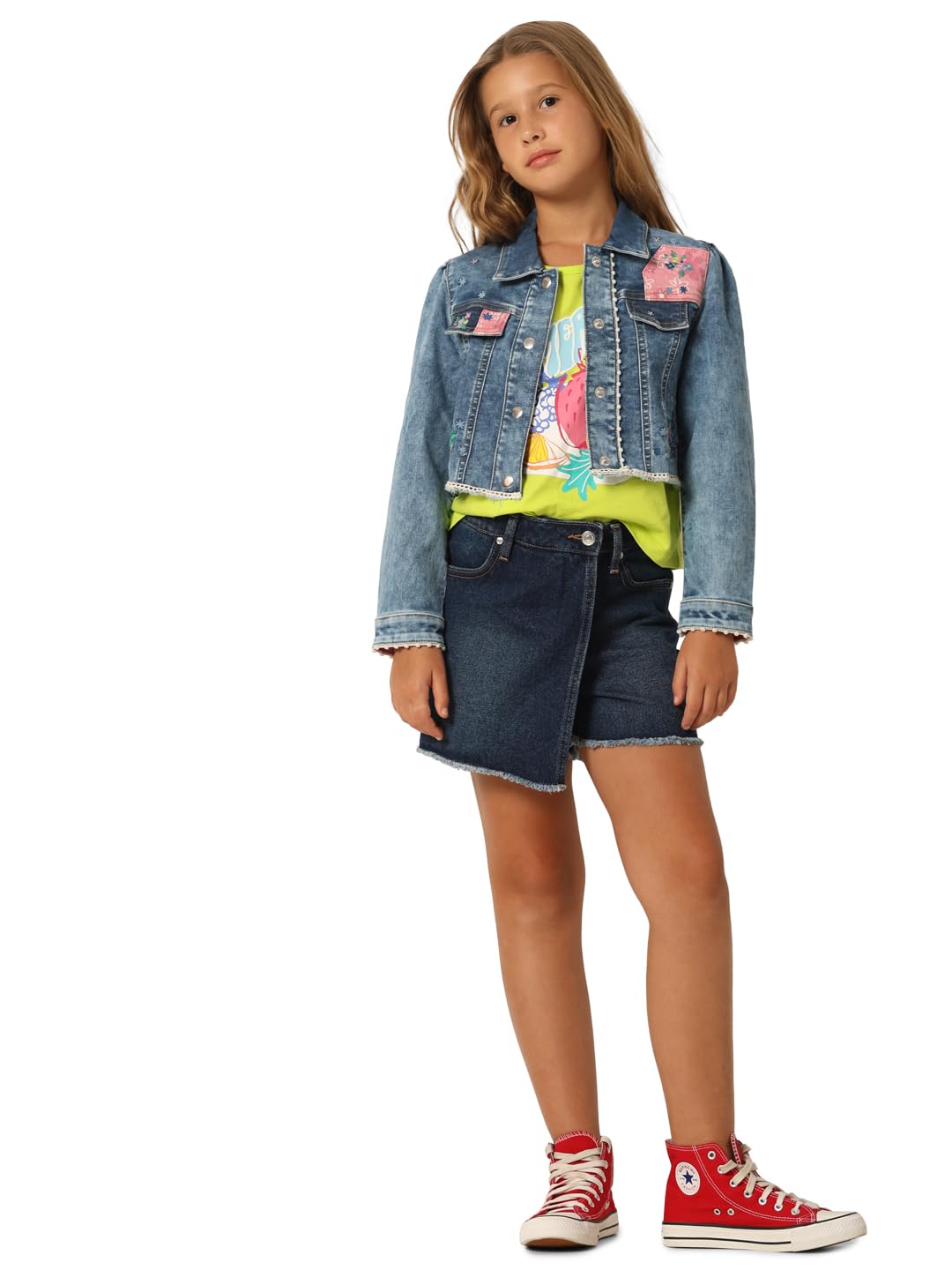 VERO MODA Girls Solid Cotton Dark Blue Denim Skort