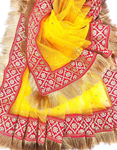 faith visit Women's Embroidered Net Dupatta (yllw-ankh-kiran_Yellow_Free Size)