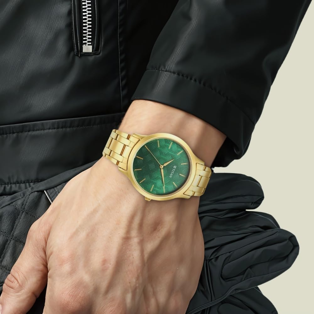Titan Karishma Radiance Green Dial Analog Stainless Steel Strap Watch for Men-NS1825YM07