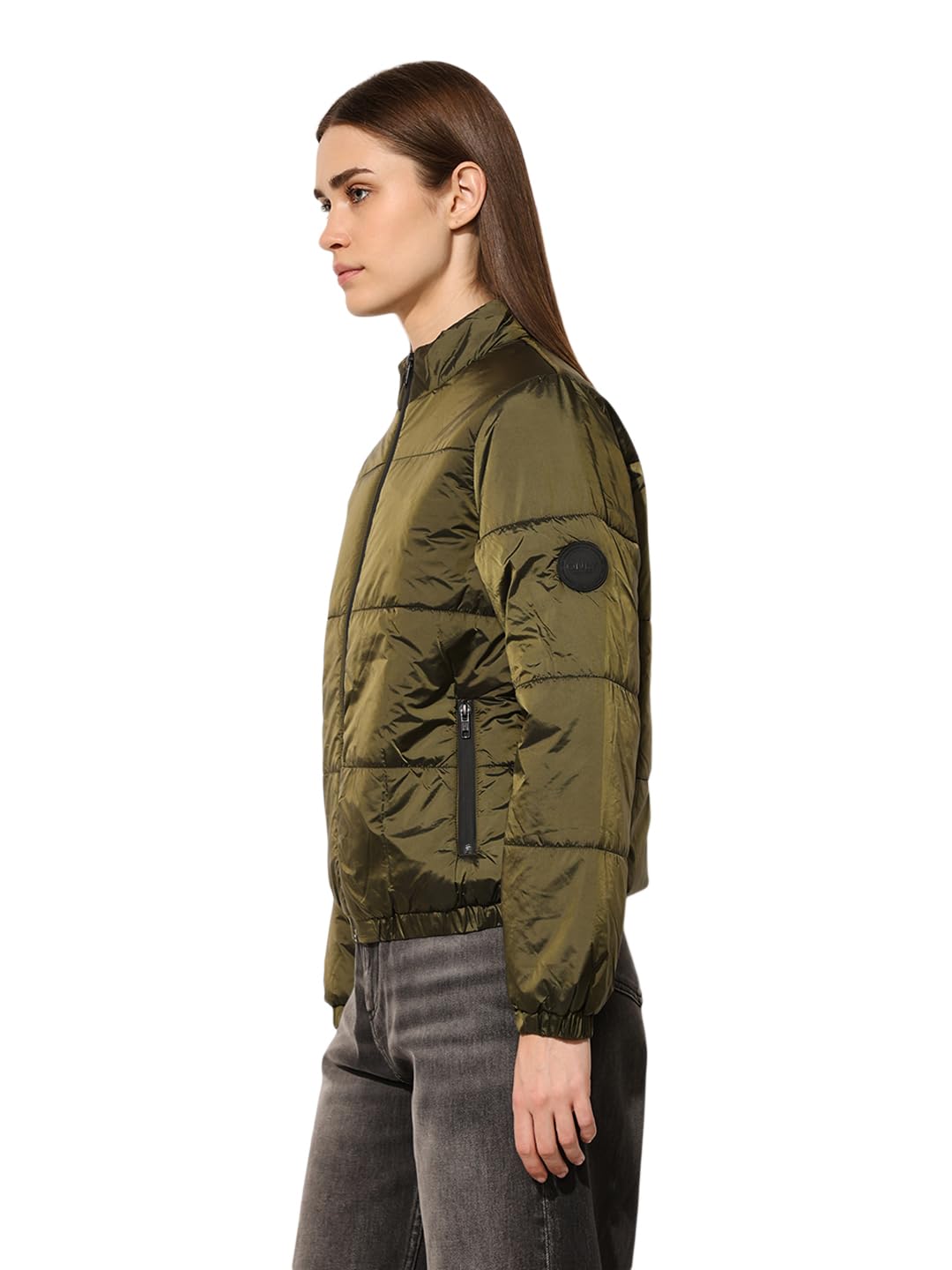ONLY Women's Solid Regular Fit Green Jacket