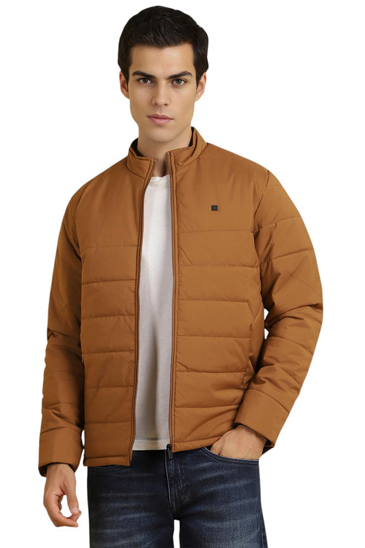 Men Brown Solid Full Sleeves Casual Jacket