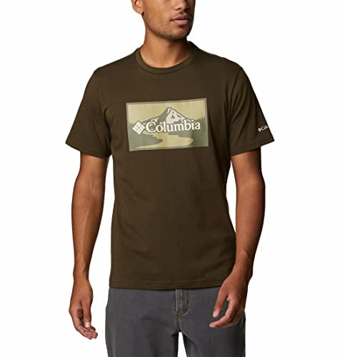 Columbia Mens Path Lake Graphic II T-Shirt, Olive Green, Peak2River Graphic, M