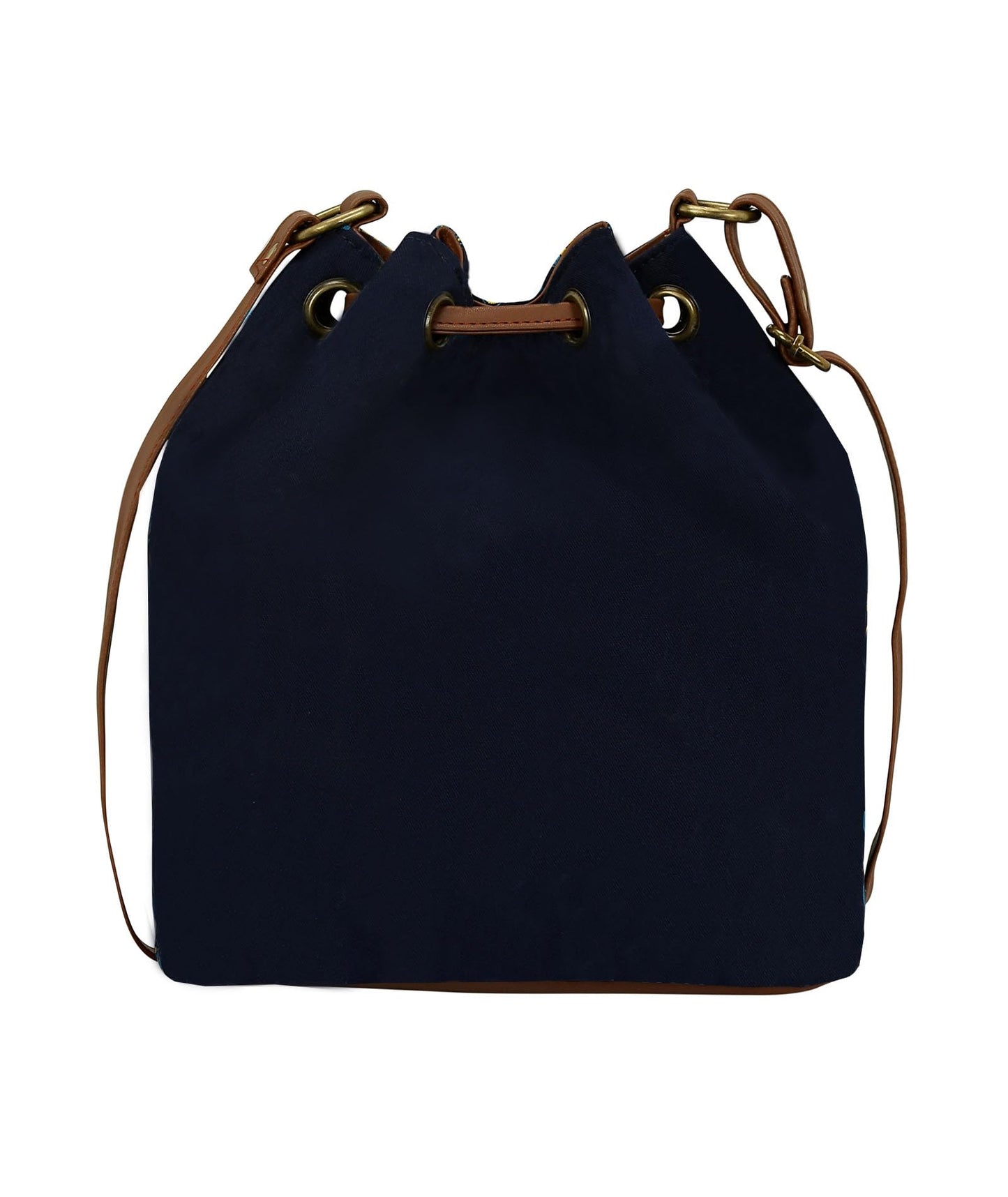 Funk For Hire Women’s Drawstring Sling Bag | Screen Printed Cotton Canvas with PU Details | Waterproof Nylon Lining | Adjustable Strap | Lightweight Handcrafted Shoulder Bag – Navy