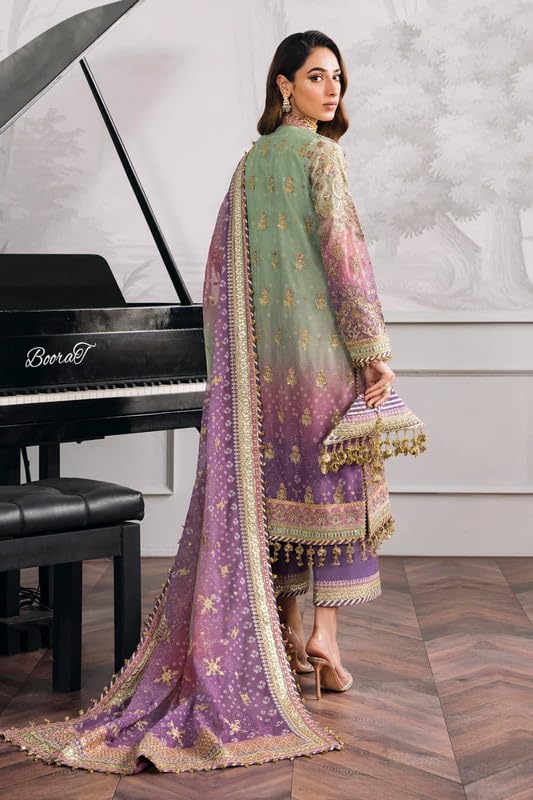 Brulry Women's Green Color Georgette V-Neck Knee Length straight Kurta With Palazzo and Dupatta