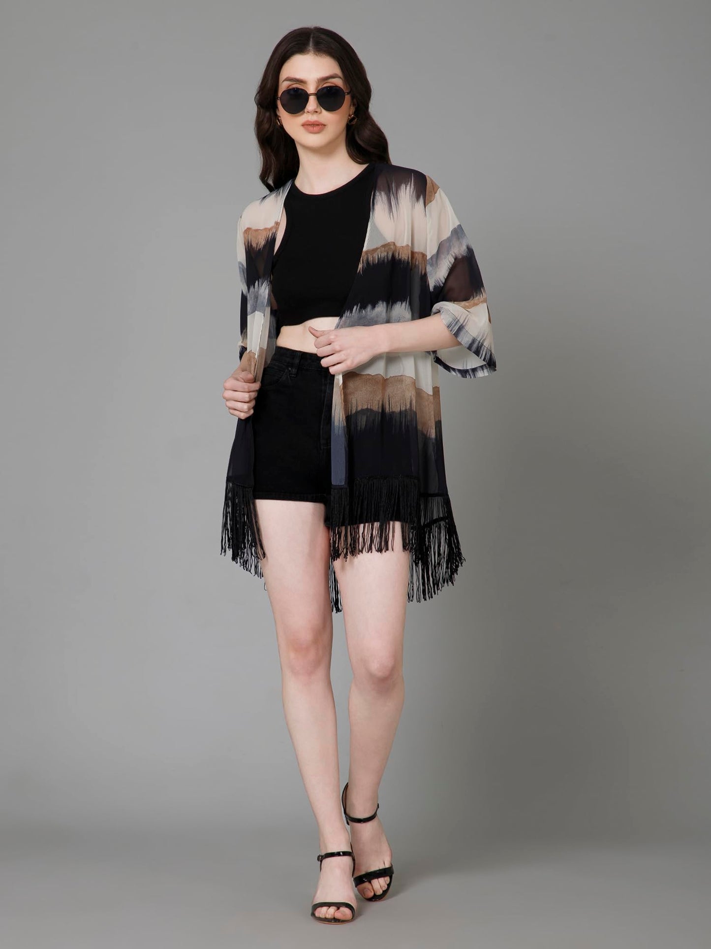 PURYS Polyester Women's Casual Kimono Shrug Multicolour, Shawl Collar