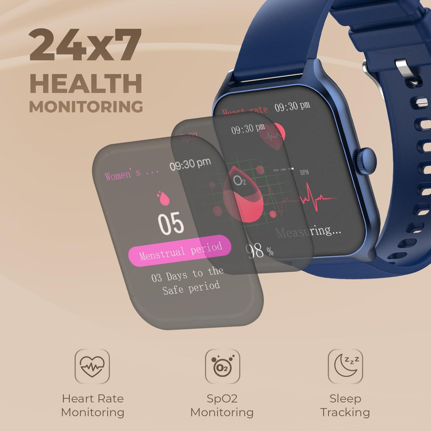 beatXP Marv Sense 1.96" Ultra HD Large Display Bluetooth Calling Smart Watch, Metal Body, Rotary Crown, 320 * 386px, 500 Nits, 60Hz Refresh Rate, 100+ Sports Modes, 24x7 Health Monitoring (Blue)