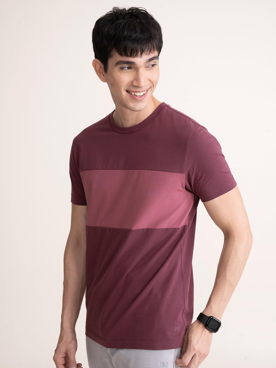 DAMENSCH Men’s Fluid Casual Solid Monochrome Elemental Tees- Mineral Maroon- Large