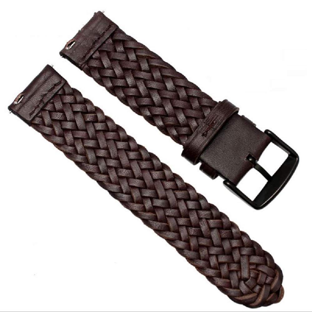 OBOE 22mm Smart Watch Genuine Braided Leather Replacement Band Strap Compatible For Amazfit GTR 47mm / Samsung Galaxy Watch (46mm) / Amazfit Pace/Stratos/Samsung Gear S3 Classic/Frontier (Brown)