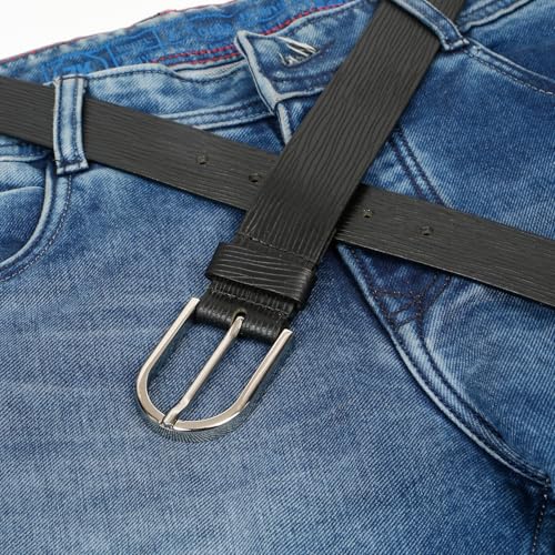 TYBELT Black Spanish Genuine Leather Belt for Men | Adjustable Waistband up to 36 Inches | Belt for Jeans & Dress Pants | Belt with Heavy Buckle_123_36