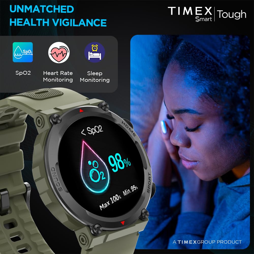 TIMEX Unisex-Adult Tough 1.43Round Amoled Rugged Smartwatch With 466X466 Pixel Resolution| Bluetooth Calling| Metallic Body|Always On Display|Ai Voice Assist|100+ Sports Modes|100+ Watchfaces