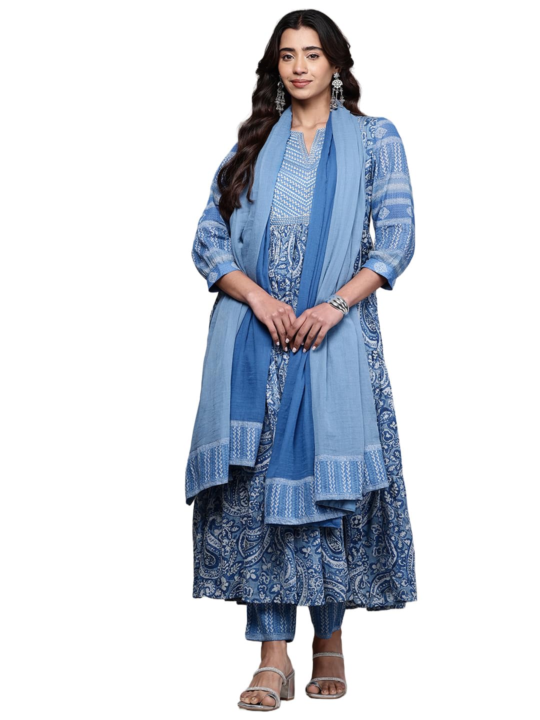 Aarke Ritu Kumar Blue Pashmina Round Neck Kurta With Pant And Dupatta