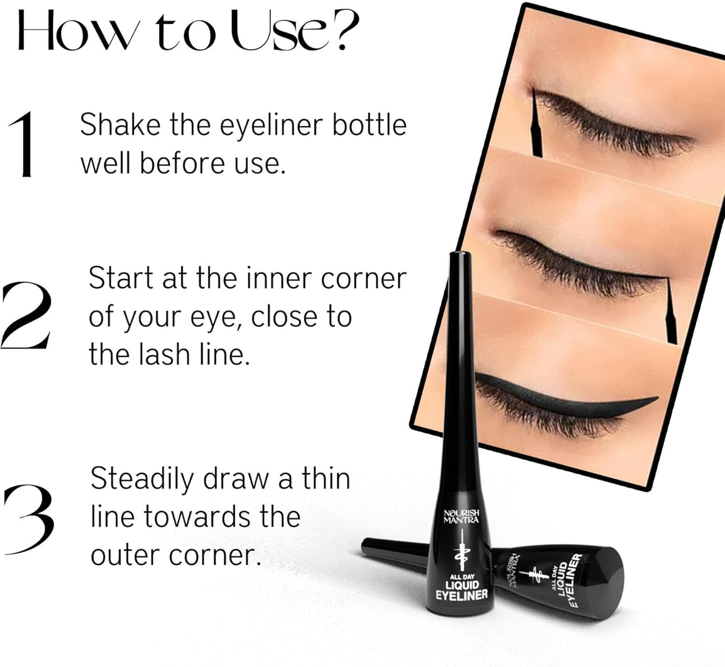 Nourish Mantra All-Day Liquid Eyeliner- 3ml | Formulated with Argan Oil, Vitamin E & Glycerine | Eyeliner is smudgeproof, Waterproof & Long Lasting with Matte Finish | Black Color