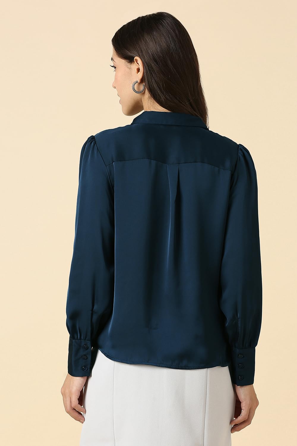 Allen Solly Women's Solid Regular Fit Shirt (AHSFWRGF398397_Navy