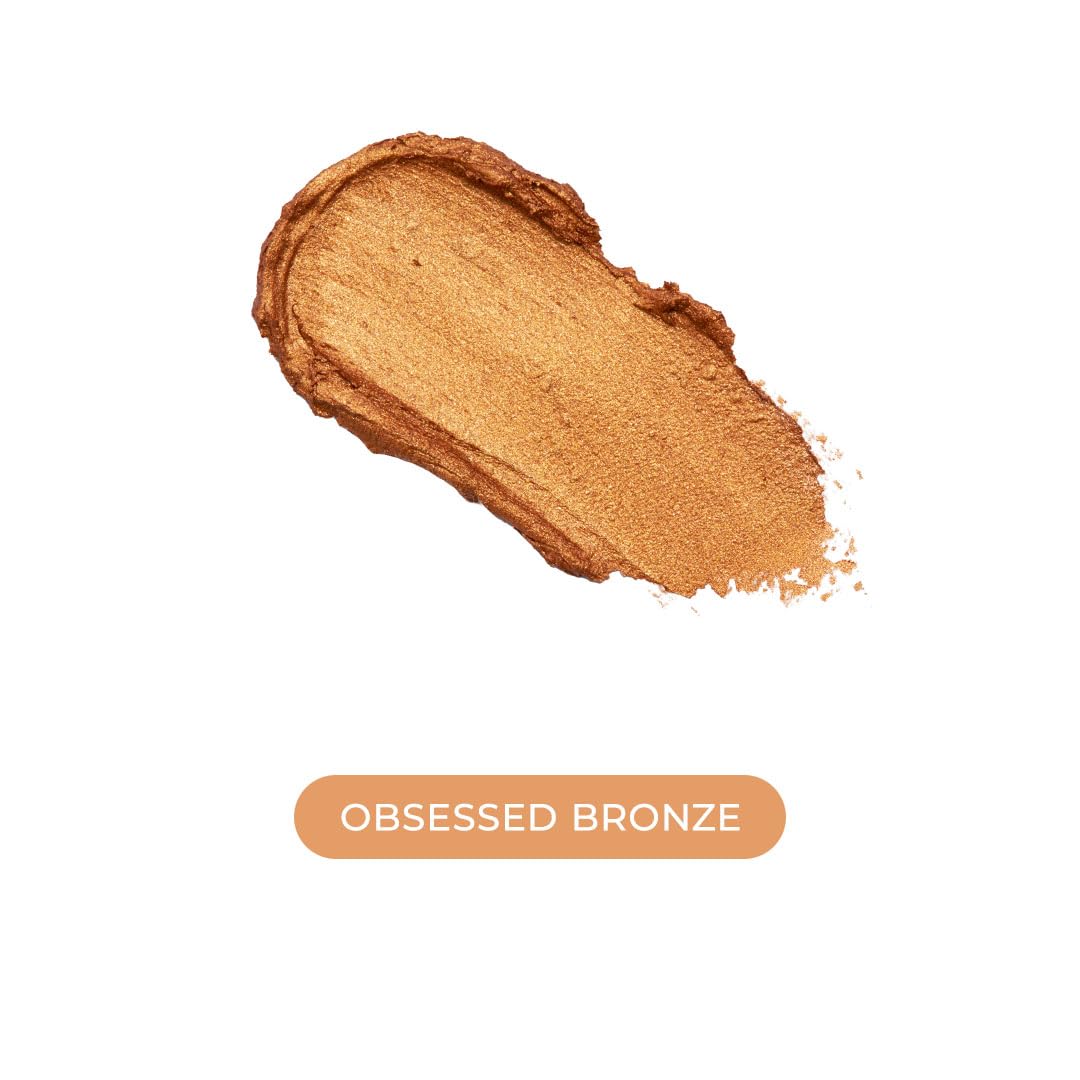 Makeup Revolution- Lustre Wand Shadow Stick- Obsessed Bronze | Ultra-pigmented & Shimmery lids | Seamless glide | Buildable, Metallic Formula | Sponge to dab & blend the shades-1.6 g