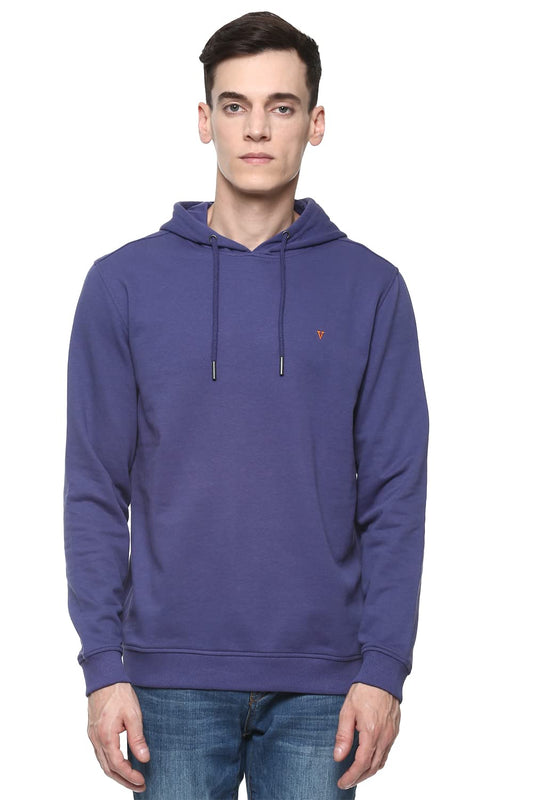 Van Heusen Men's Poly Cotton Hooded Regular Fit Sweatshirt,Blue