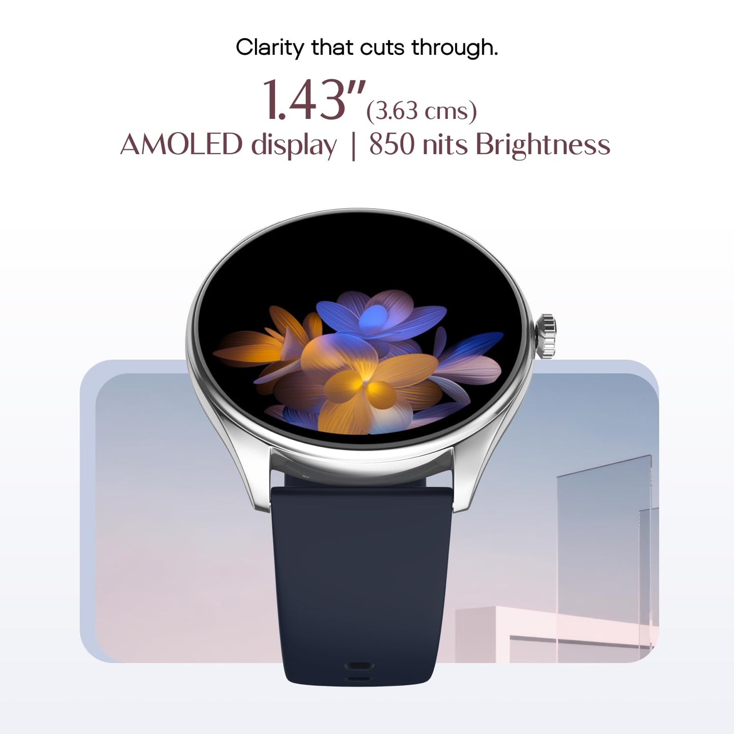 Noise Twist 2 Smart Watch with 1.43” AMOLED Screen, AI Search & Voice Assistant, Bluetooth Calling, Stainless Steel Back, 7-Day Battery, 100+ Watch Faces, Health Suite, IP68 (Space Blue)