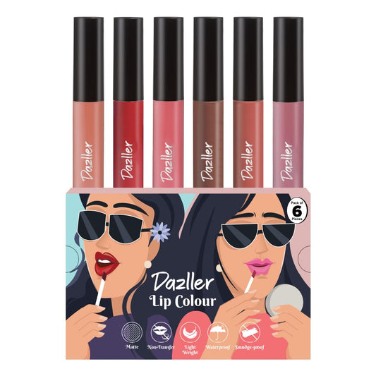 Dazller Lip Colour Lipstick Combo Pack of 6|Vibrant Matte Liquid Lipstick for Women|Long Stay|Smudge-Proof|Non-Transfer|Spicy Nudes|21.6g