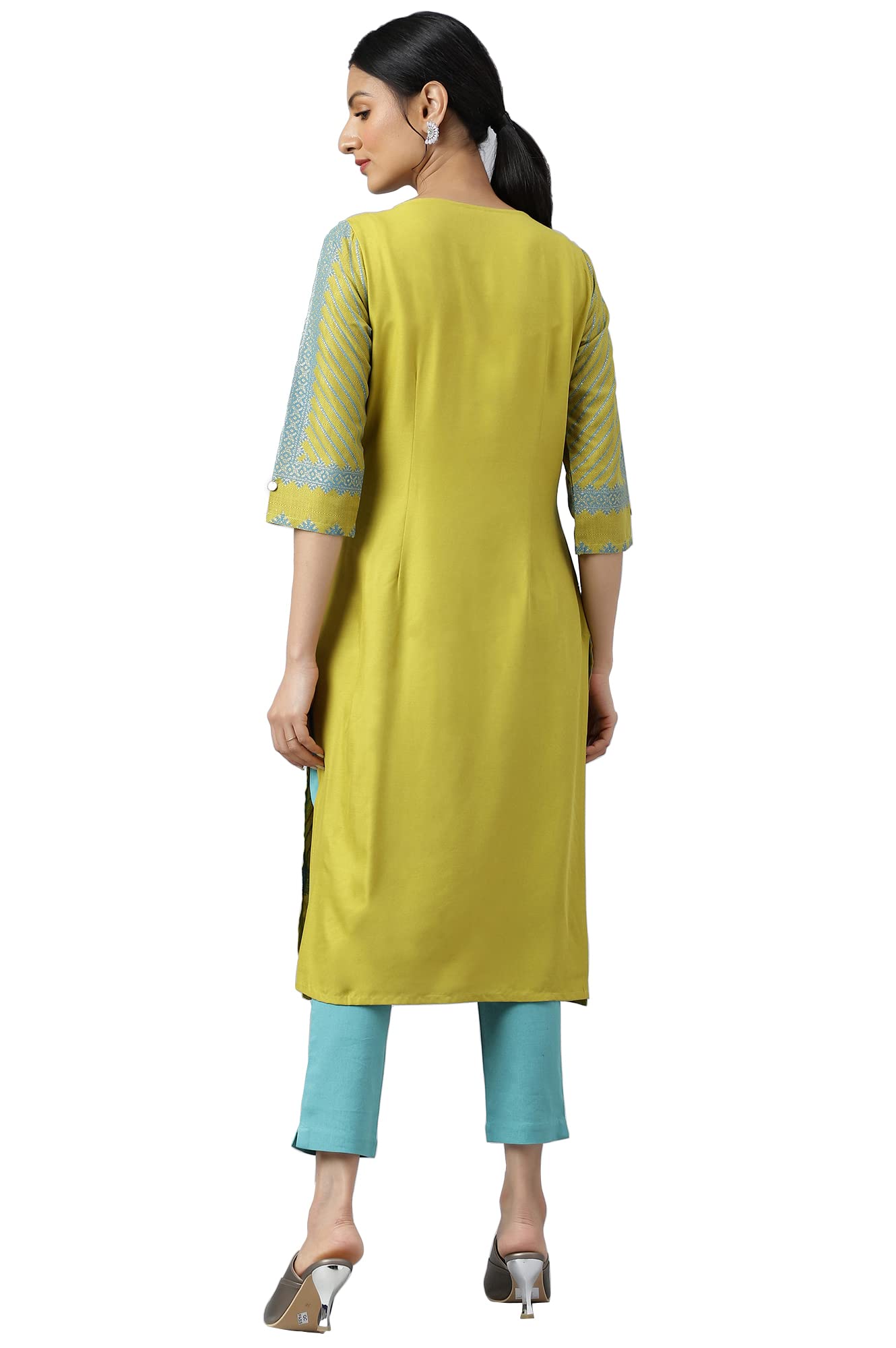 W for Woman Green Placement Print Embellished Kurta