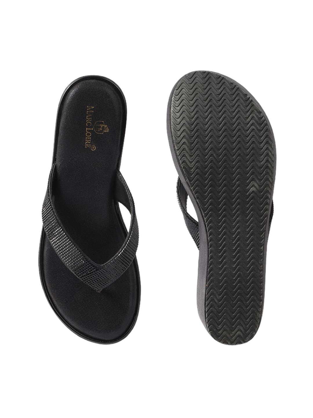 Marc Loire Women's Embellished Slip-On Fashion Sandals | Wedges for Women | Anti-Slip Sole & Comfortable Heels (Black, UK Footwear Size System, Adult, Women, Numeric, Medium, 8)