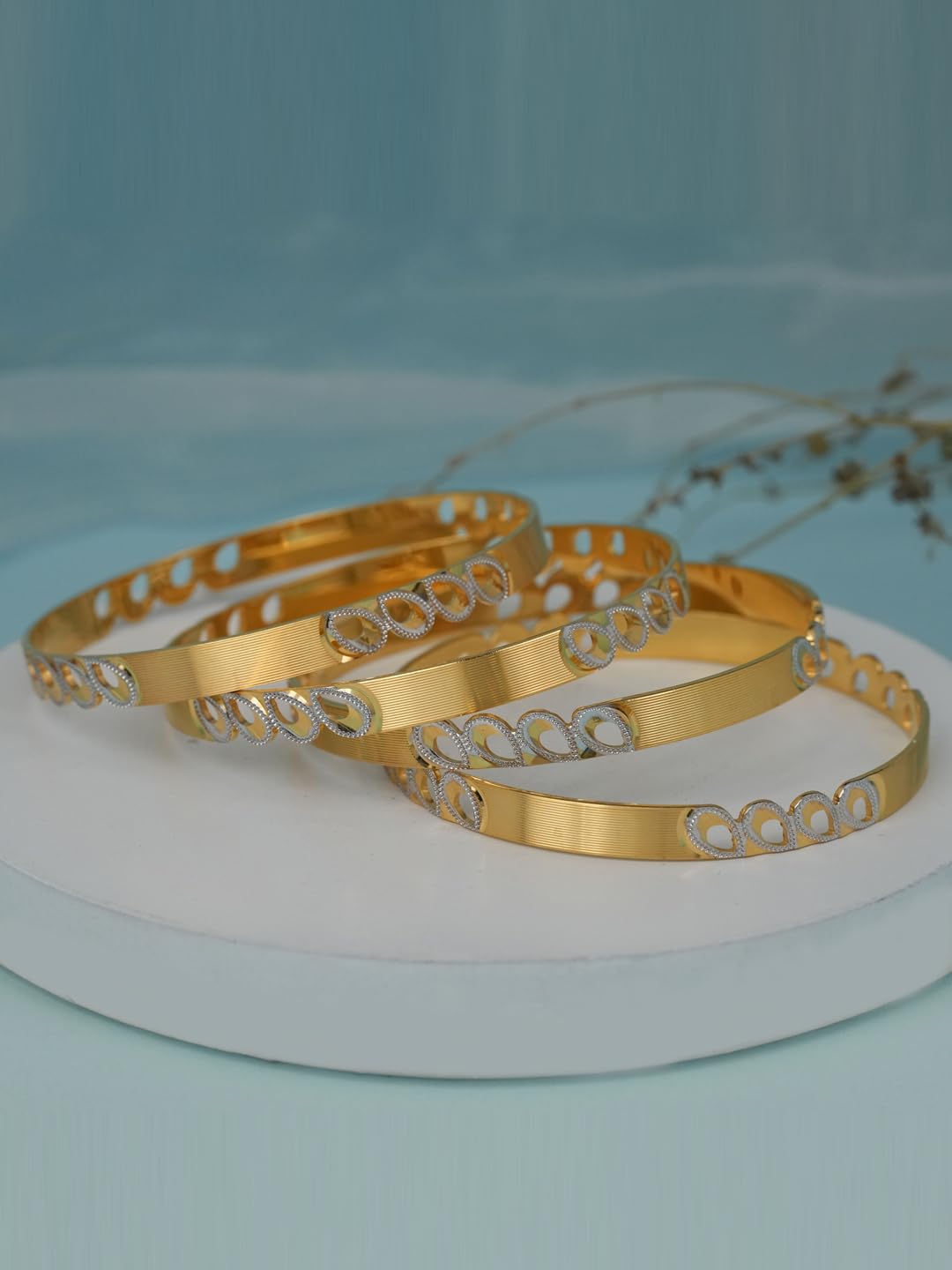 CYGNI BANGLES Elegant Gold-Plated Bangles for Women Traditional Design Jewelry (Set of 4)_(F4-B-124-2.8)