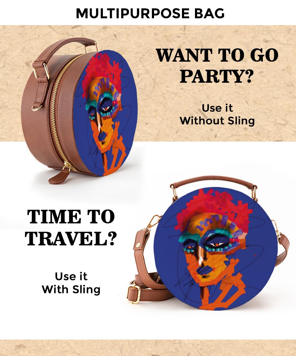 Kalankit Round Sling For Women | Girls Crossbody Bags | Side Bags With Adjustable Strap | Travel Box Sling Bags | Bold Girl