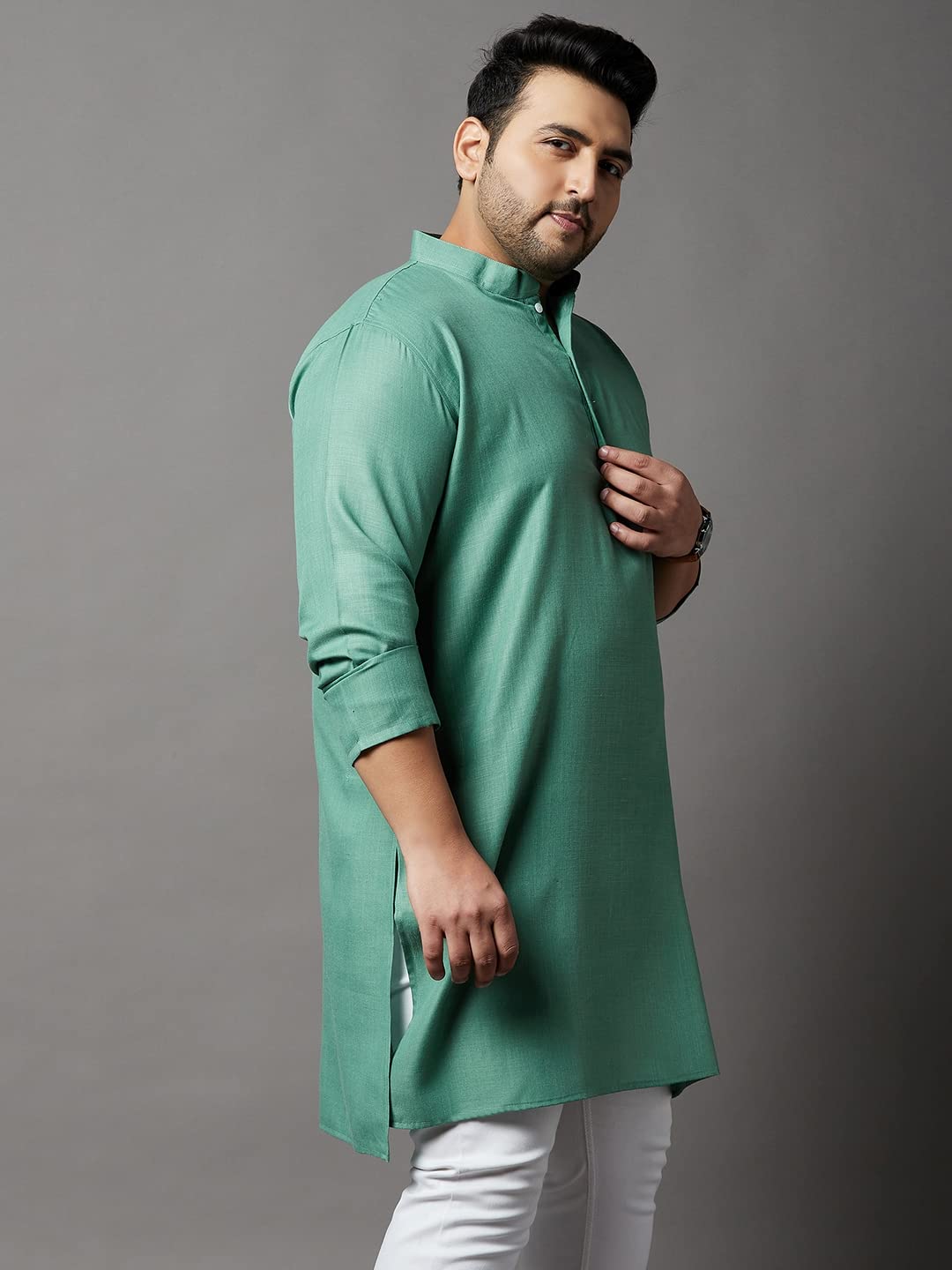 Bigbanana Plus Size Men's Cotton Blend Regular Fit Kurta (Ullas,Turquoise,4XL)