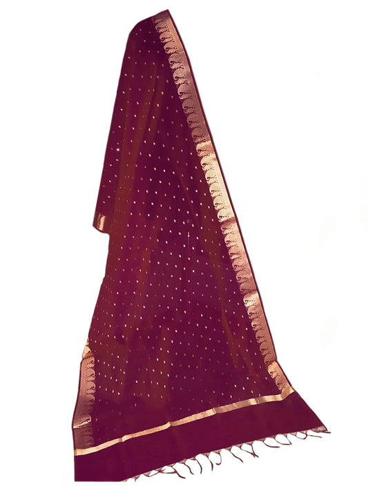 The SDF India Women's Self Design Chanderi Dupatta (Chunri-2.4m_Maroon_2.4)