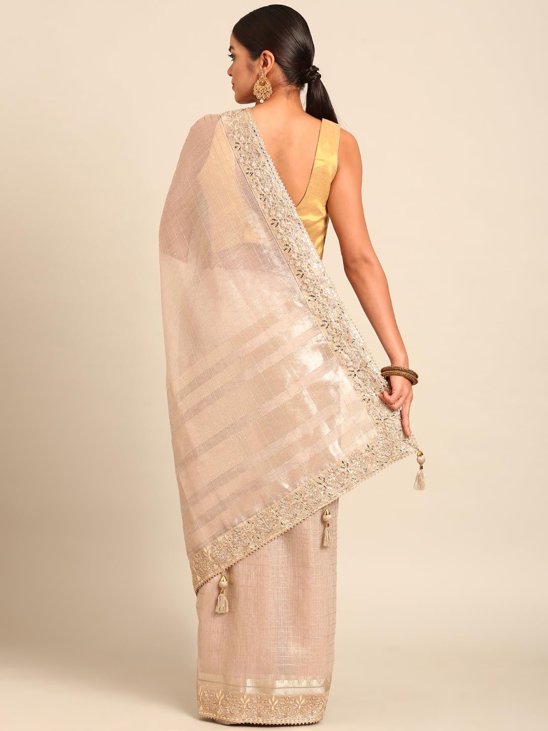 MOHEY Fawn Organza Embroidery|Zari Weave Saree for Women