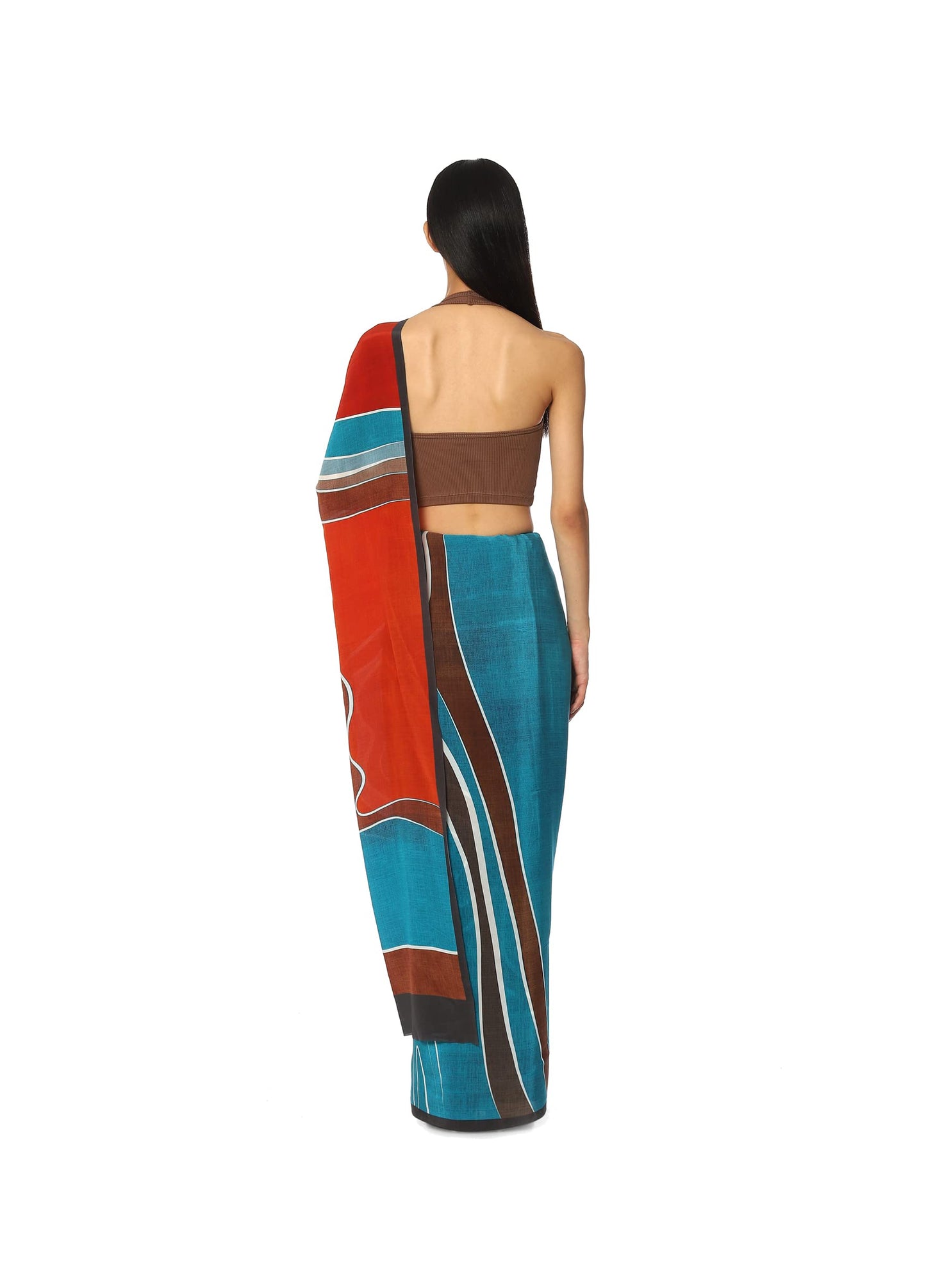 Satya Paul Crepe Blue Royal Printed Silk Saree