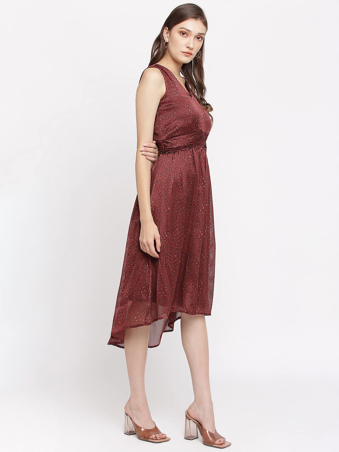 Latin Quarters Women High Low Maroon Dress