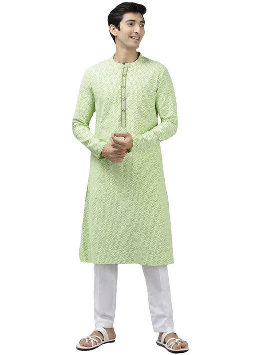 See Designs Cotton Regular Mens Kurta (SDKT1034S_Lime Green_S)