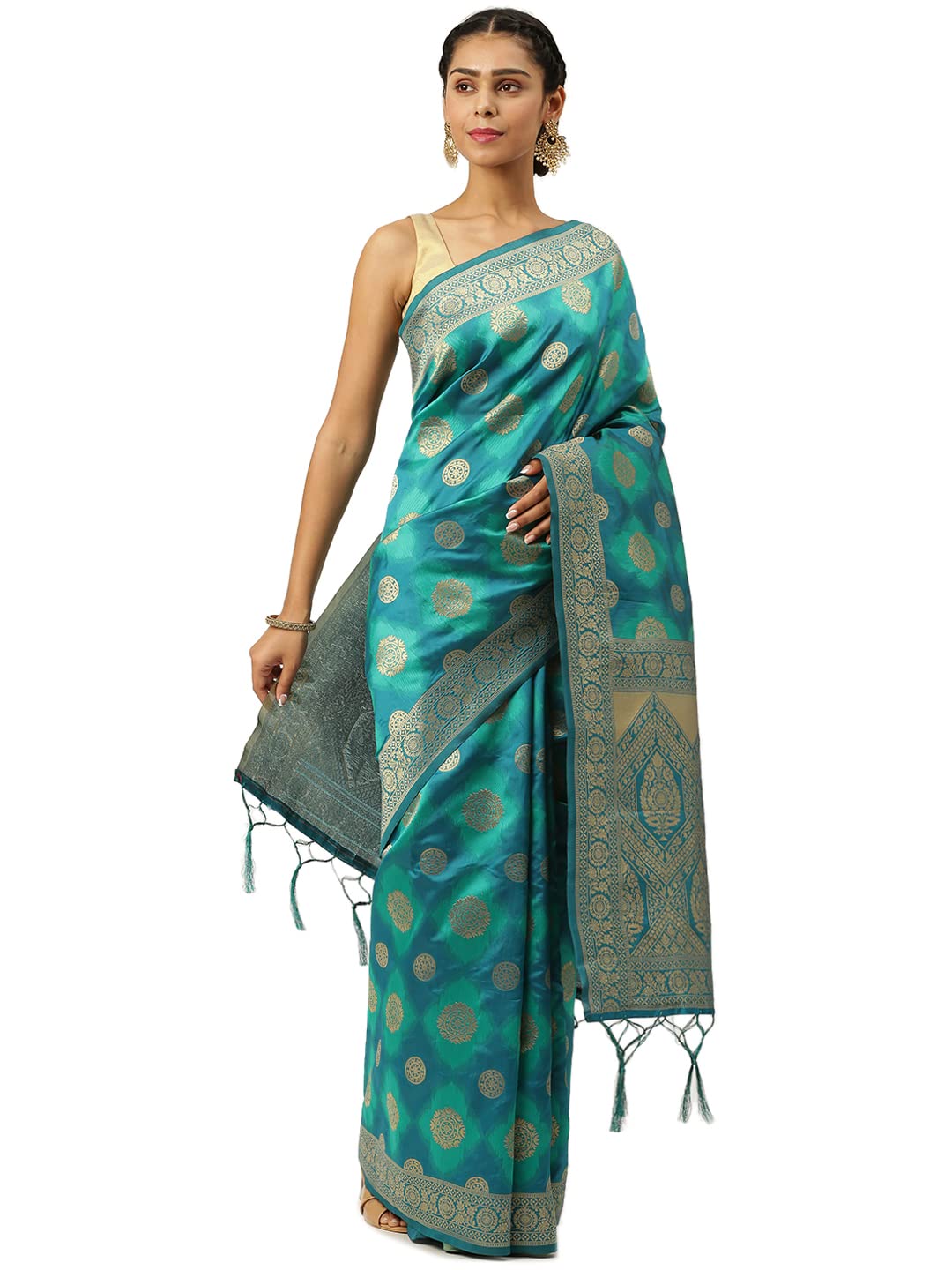 KARAGIRI Womens Banarasi Silk Blue Saree With Blouse Piece