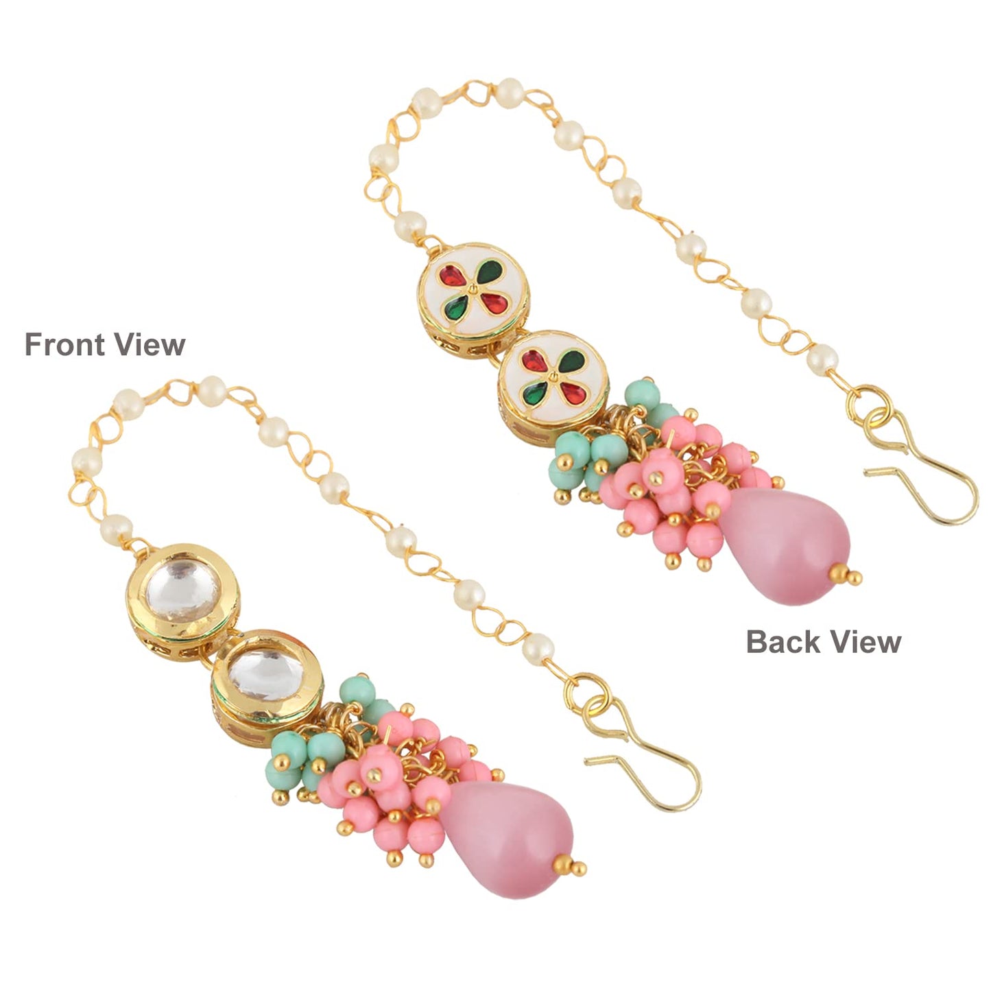 Lucky Jewellery Back Meenakari 18k Gold Plated Multicolor Tika Earring Combo Jewellery Set Uncut Kundan Big Faux Kundan Dibbi Kundan Choker Necklace Set for Girl's & Women