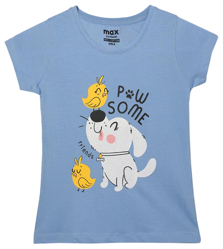max Girls Graphic Printed T-Shirt (S24CBT26MID Blue)_7-8Y