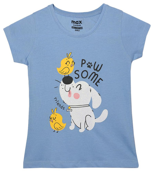 max Girls Graphic Printed T-Shirt (S24CBT26MID Blue)_7-8Y