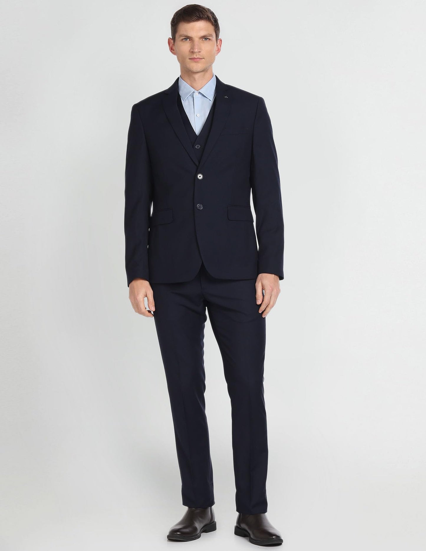 Arrow Men's Polyester Single Breasted Business Suit Pants Set (ARAGSU5546_Navy